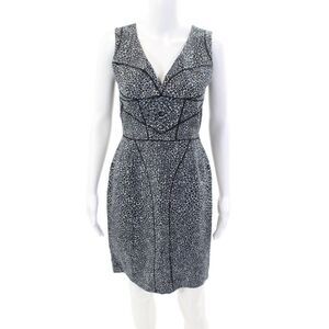 Brian Reyes Womens Silk Spotted V-Neck Sleeveless Knee Length Dress Blue Size 4